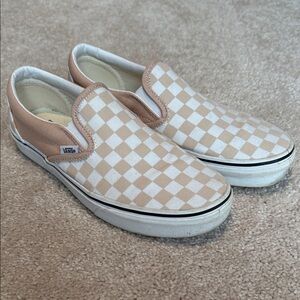 Vans light pink and White Checkered Slip-Ons